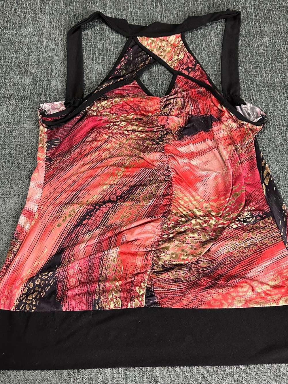 Y2K 2000s Dots Flowy Tank Top XL Red, Black & Gold Abstract Print Gold & Black